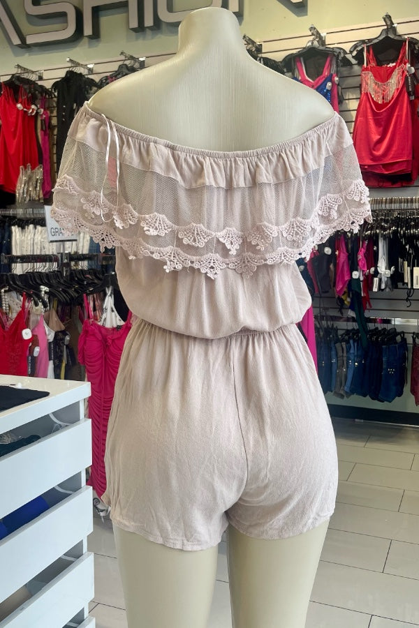 Off Shoulder Draped Linen Romper