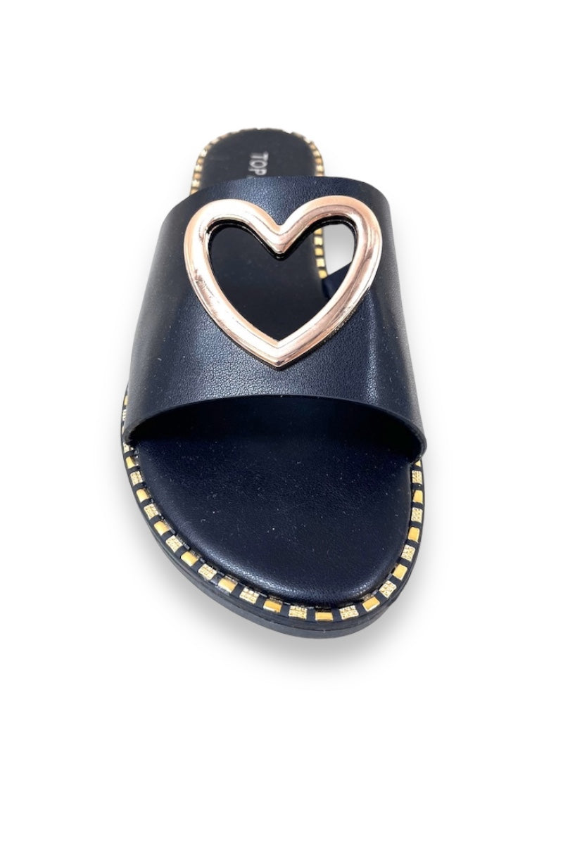 Heart PU Leather Slides Sandals