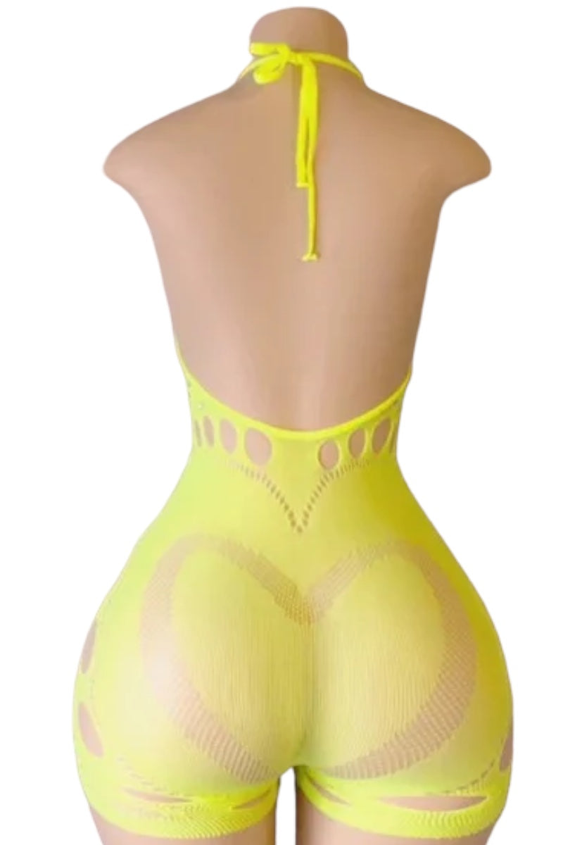 Halter Rhinestone Cut Open Romper