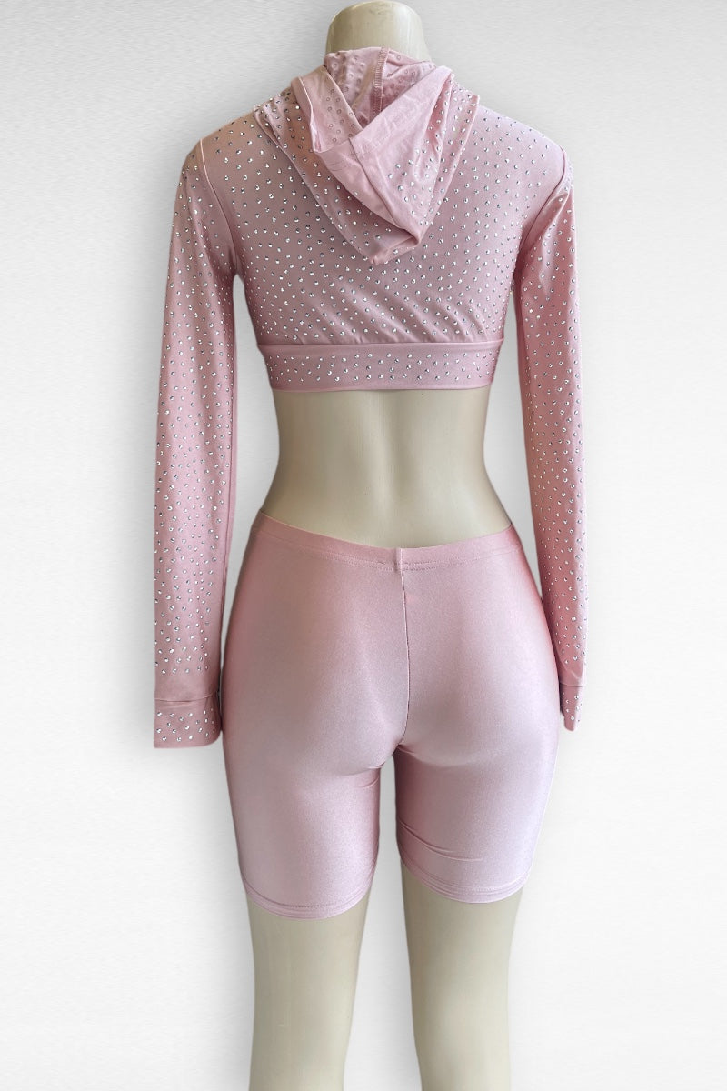 Studded Cropped Hoodie & Shorts Matching Set