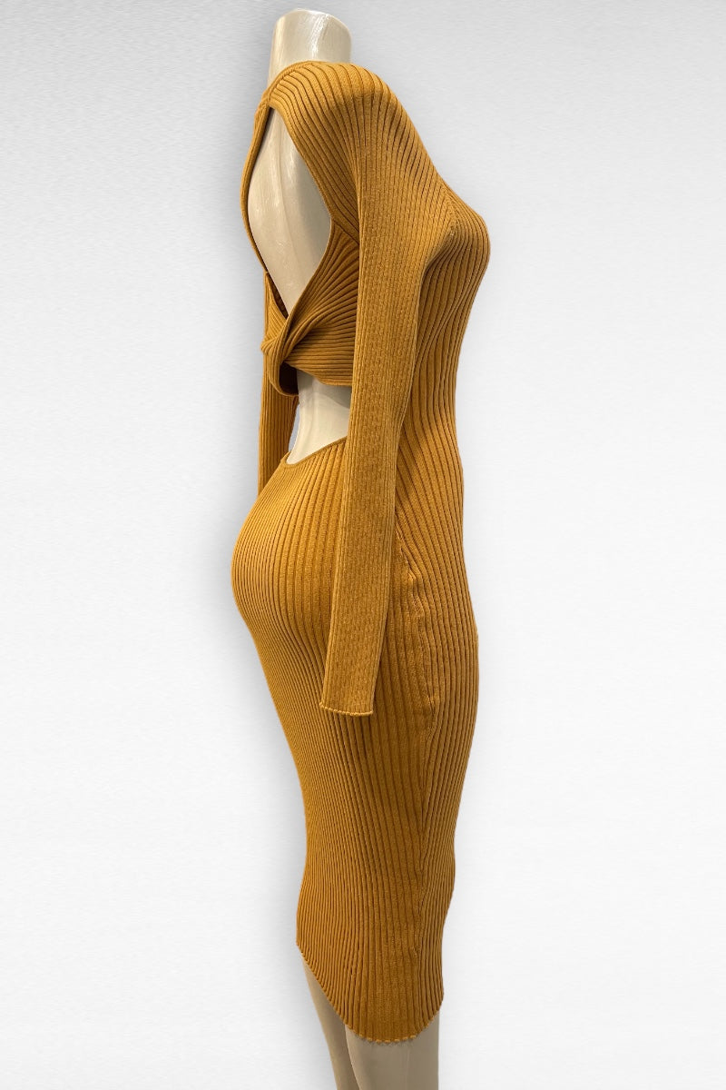 Twist Open Back Sweater Midi Dress GRAY FASHION Twist Open Back Sweater Midi Dress GRAY FASHION