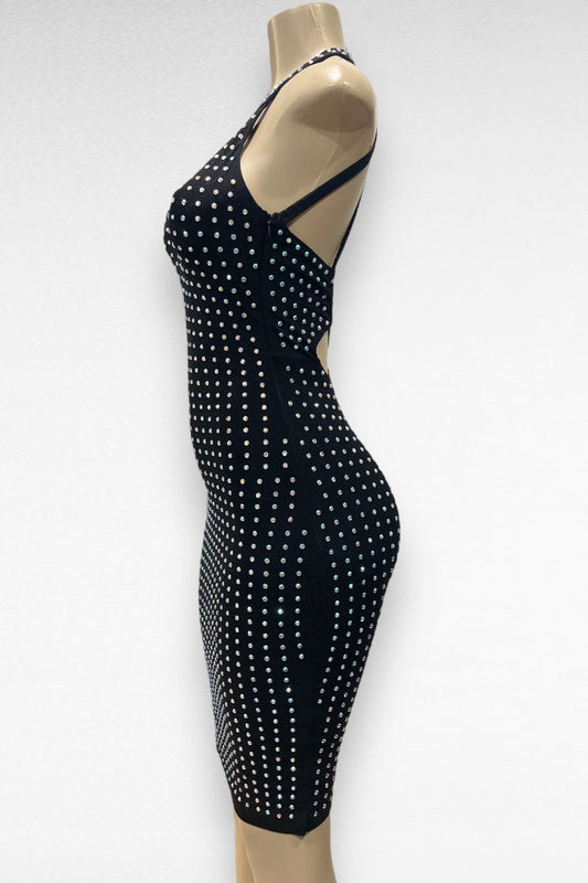 Rhinestone Halter Keyhole Dress