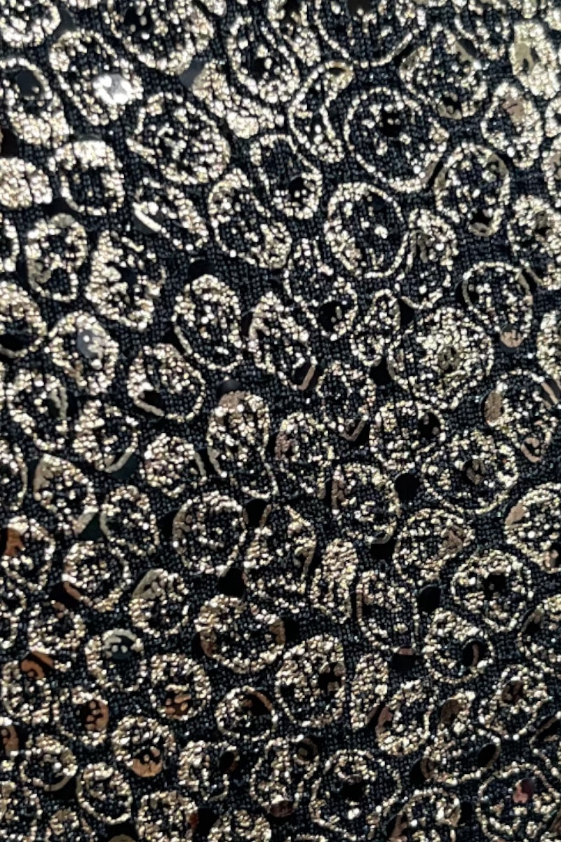 Sequin Pattern Slit Open Halter Dress - Brown