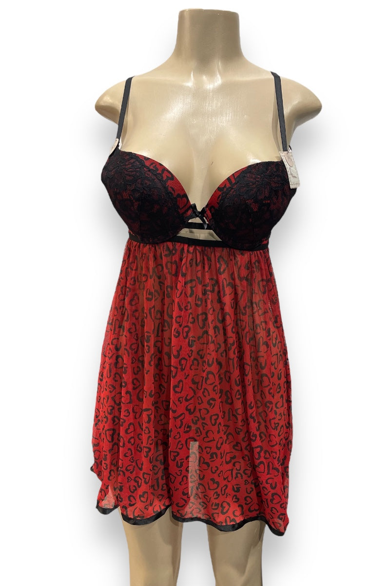 Push Up Bra Cups Hearts Babydoll #22125 GRAY FASHION Push Up Bra Cups Hearts Babydoll #22125 GRAY FASHION