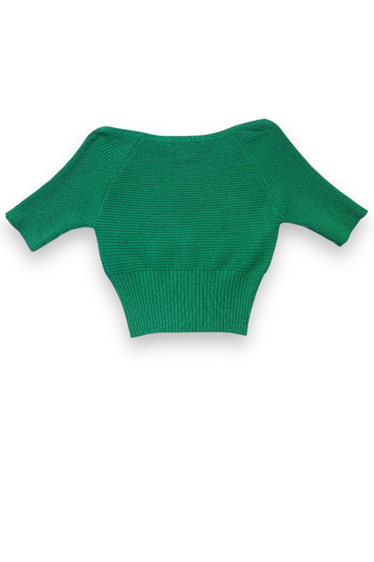Buttoned Elbow Sleeves Sweater Cropped Top