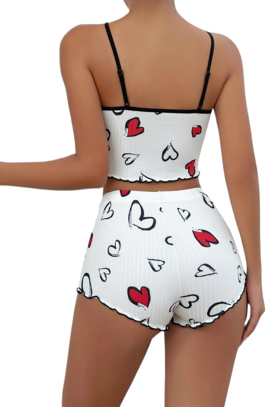 Heart Print Crinkled Shorts Set
