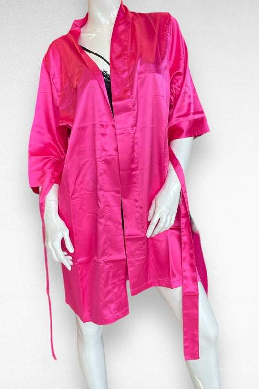 Satin Kimono Robe - Hot Pink