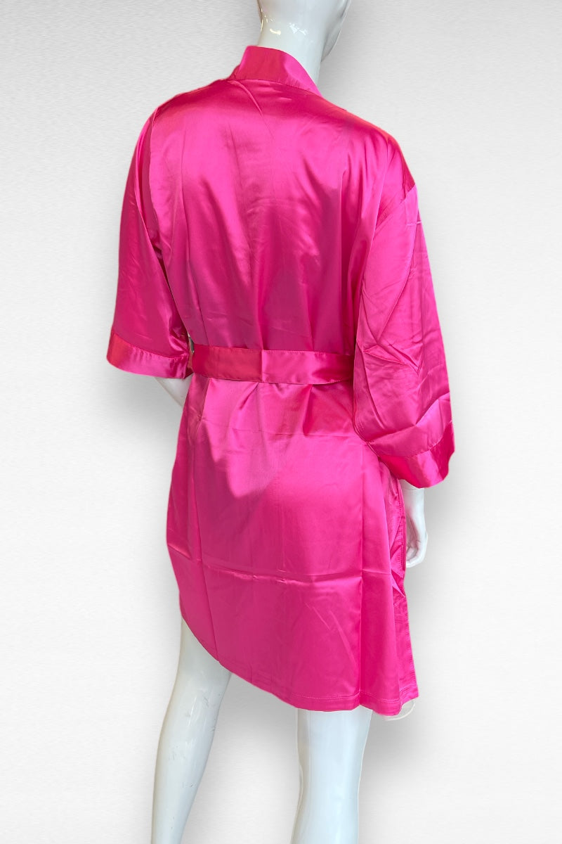 Satin Kimono Robe - Hot Pink
