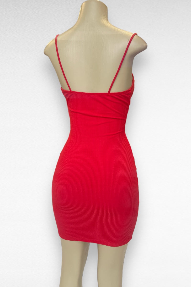 Ribbed Drawstring Bodycon Dress