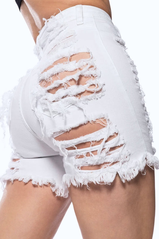 Whiteout Destroyed Denim Shorts #MAP8170