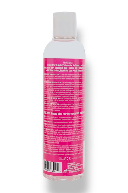 Bottle with pink label on a white background