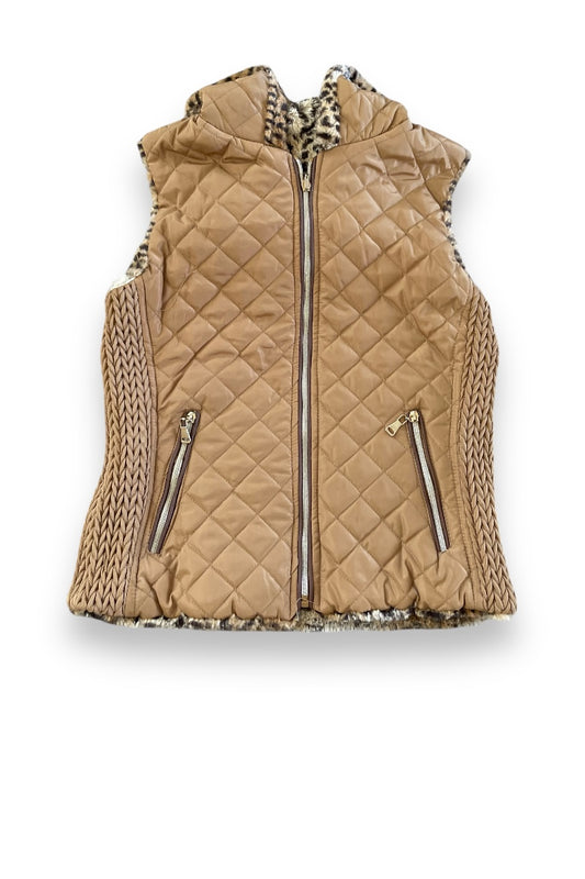 Print Faux Fur Lined Hooded Puffer Jacket Vest