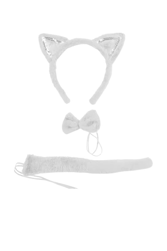 Cat ears headband with bow tie and tail on a white background