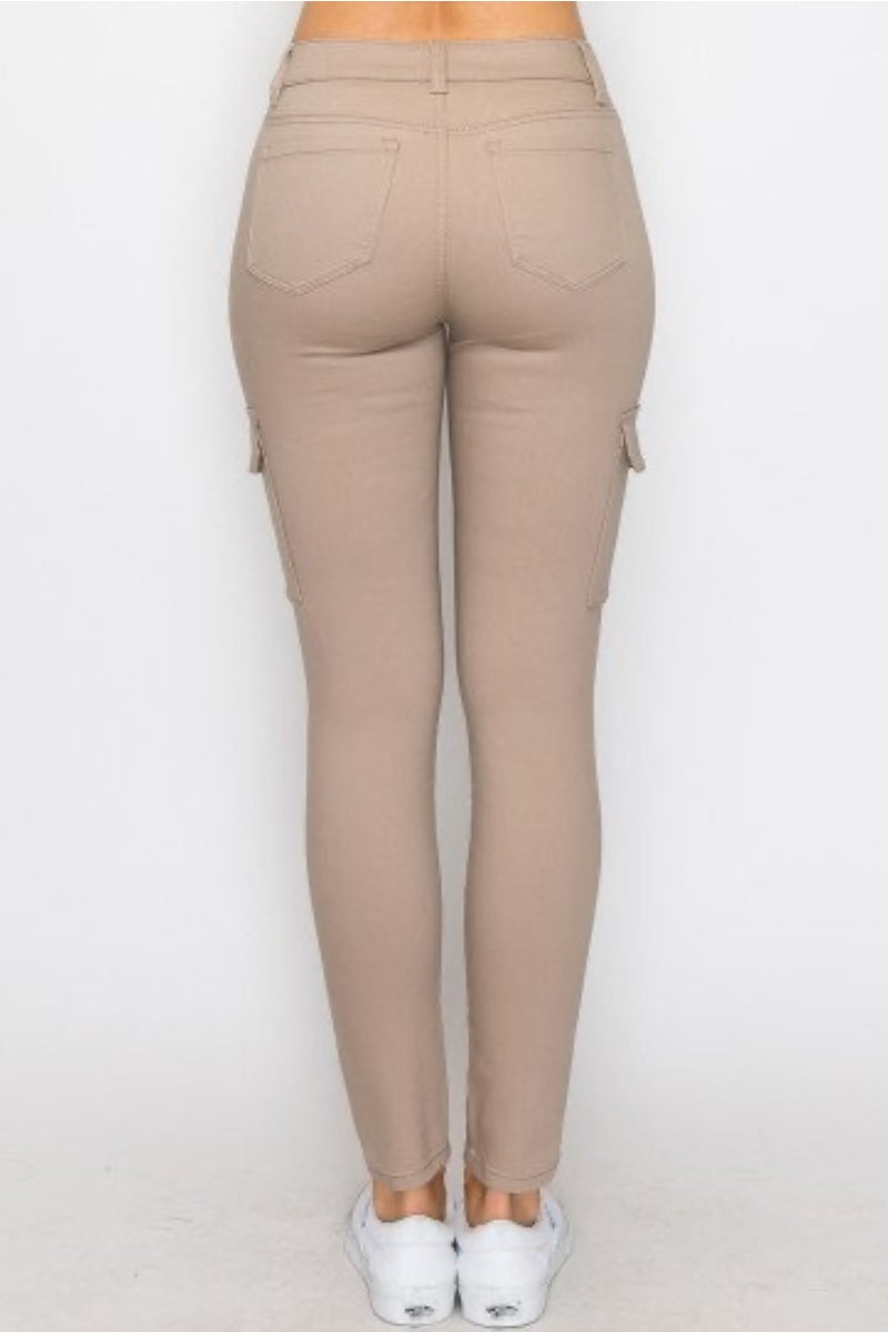Push-Up Hi-Rise Cargo Pocket Twill Pants - Khaki
