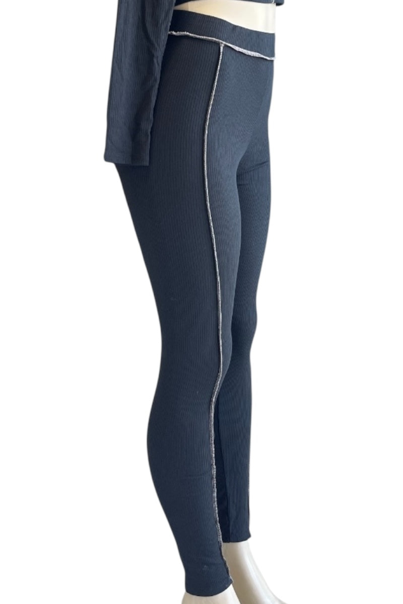 black leggings with a white stripe on a white background