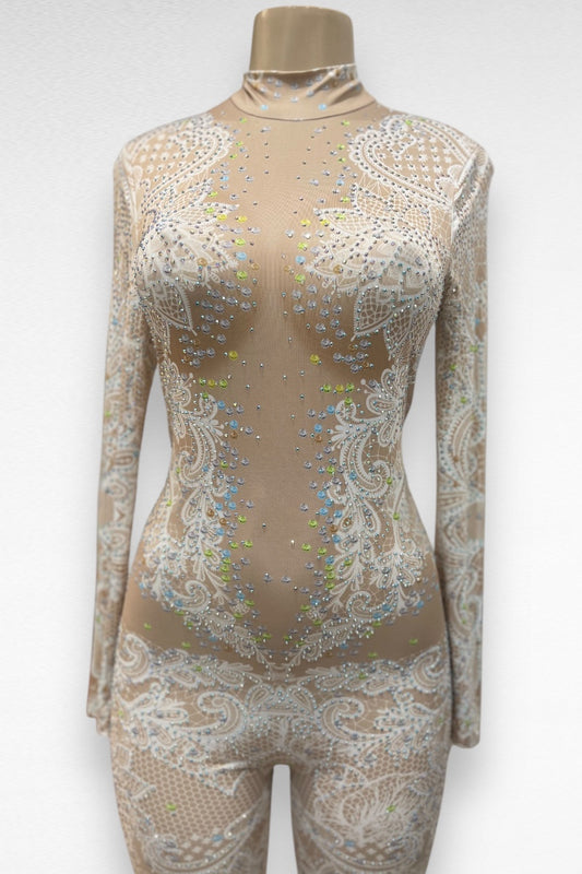 Rhinestone Floral Print Full Jumpsuit