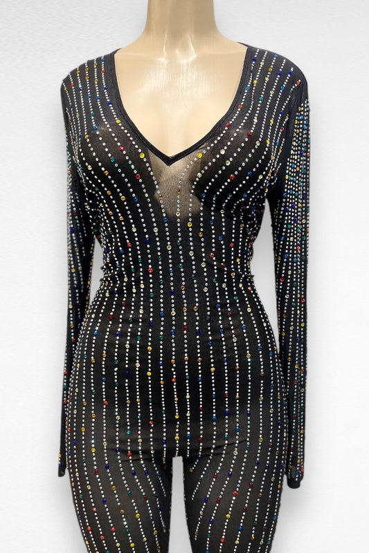 Rhinestone Striped Multicolor Jumpsuit