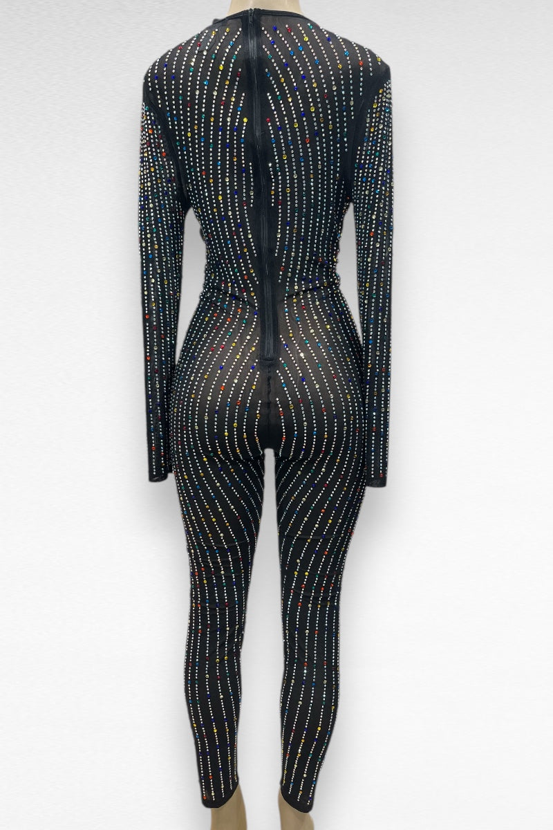 Rhinestone Striped Multicolor Jumpsuit