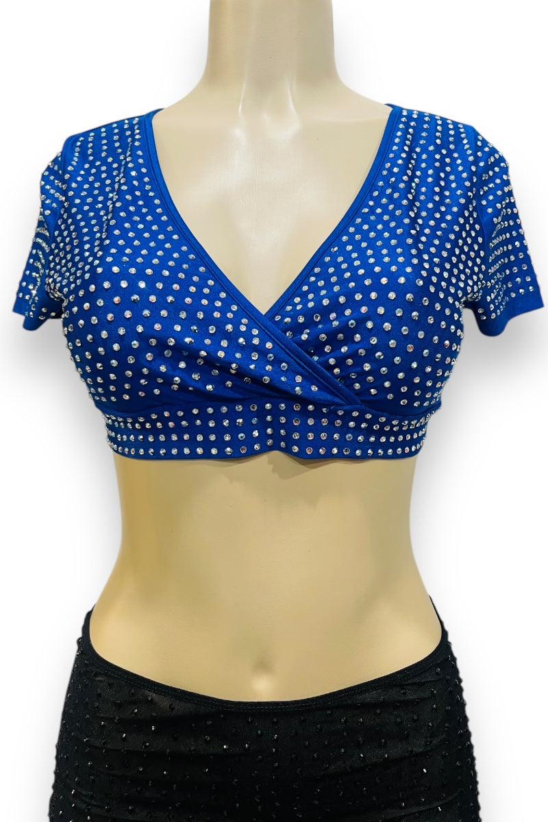 Rhinestone V Neck Crop Top