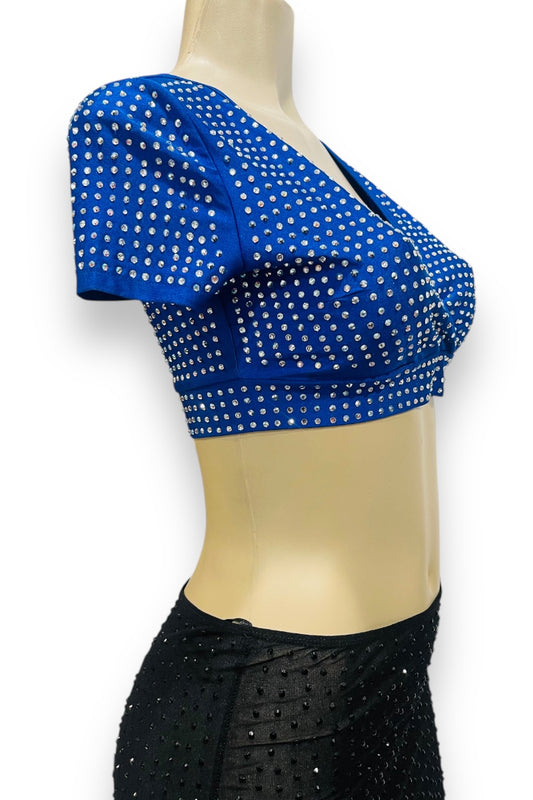 Rhinestone V Neck Crop Top