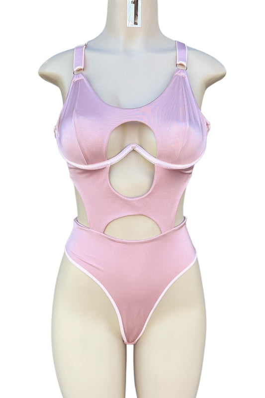 Pink Bodysuit on a mannequin against a white background