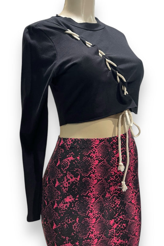 Rope Lace Up Long Sleeve Crop Top