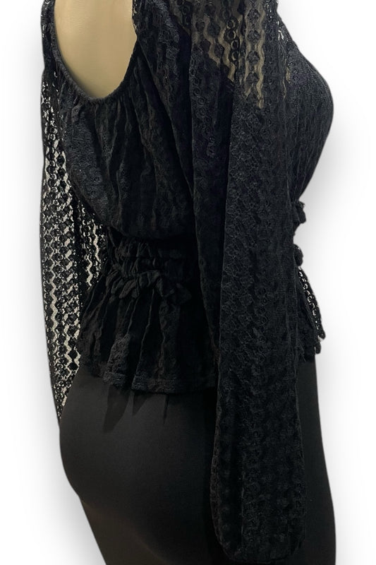 Ruffled Lace Square Neck Long Sleeve Top