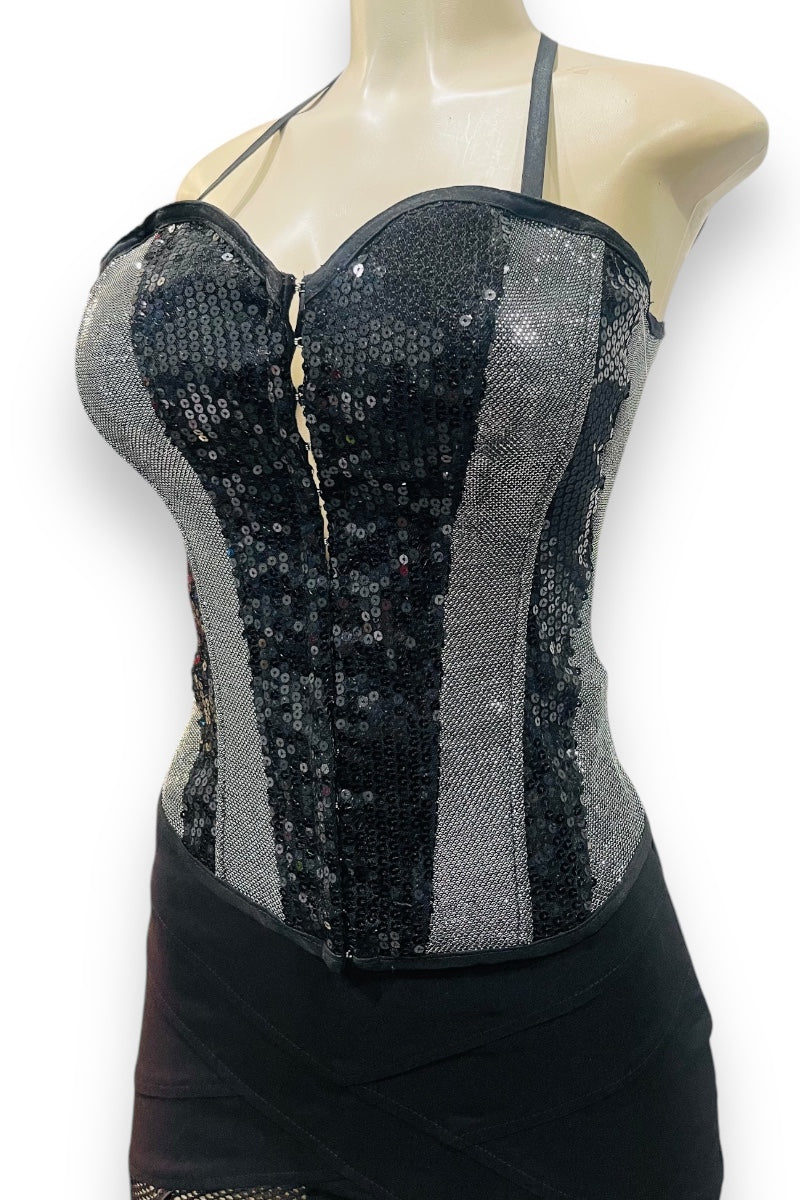 Sequin and Metallic Boning Corset Top