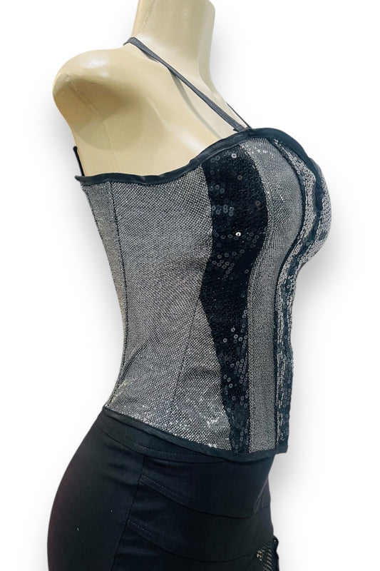 Sequin and Metallic Boning Corset Top