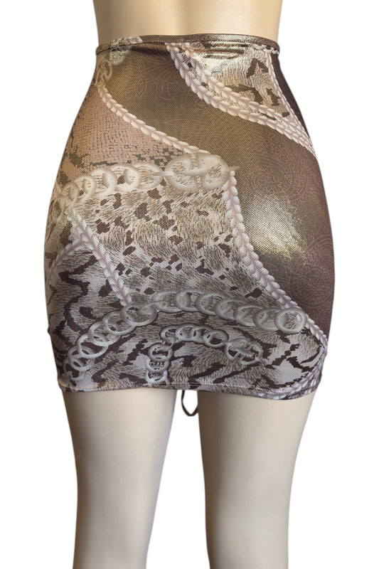 mini skirt on a mannequin against a white background