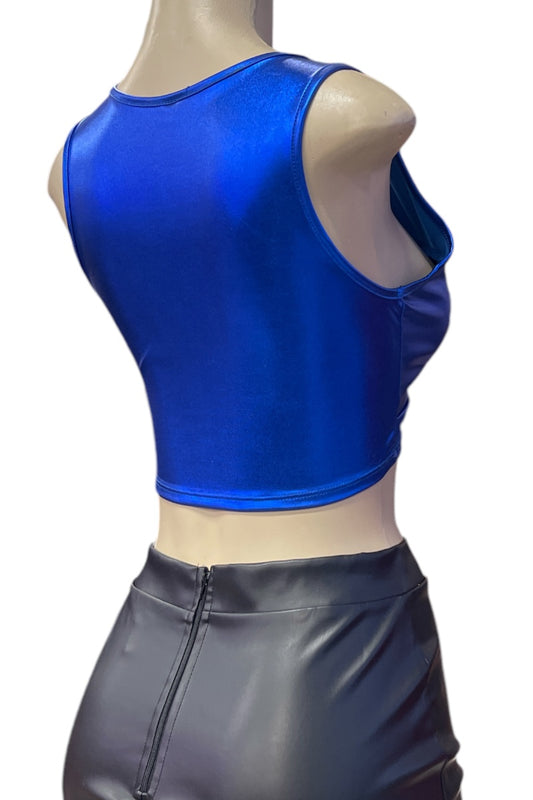Shiny Zip Up Crop Top