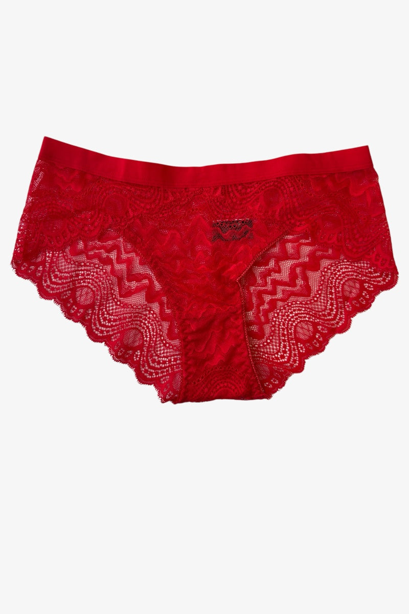 Red lace underwear on a white background