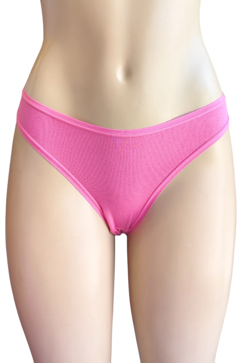 Pink bikini bottom on a mannequin against a white background