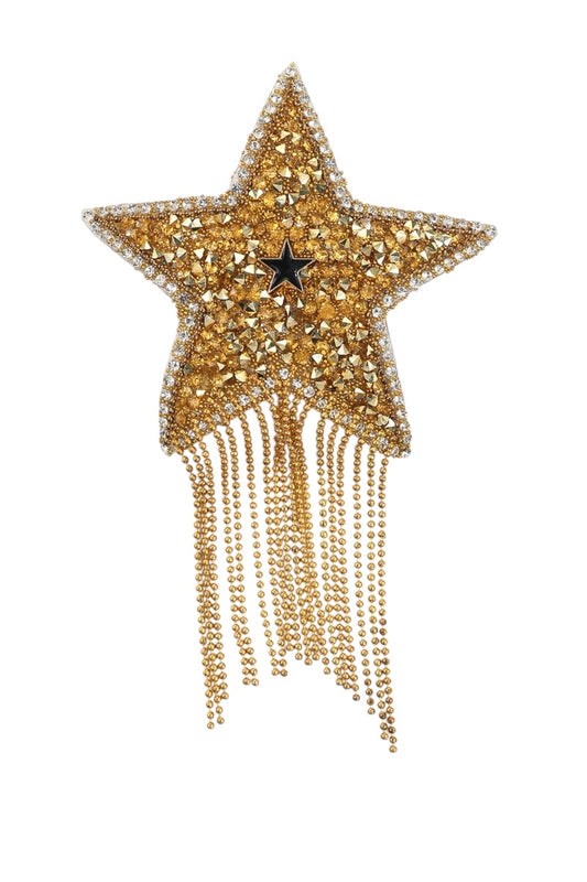 Gold star-shaped pasties with beads on a white background