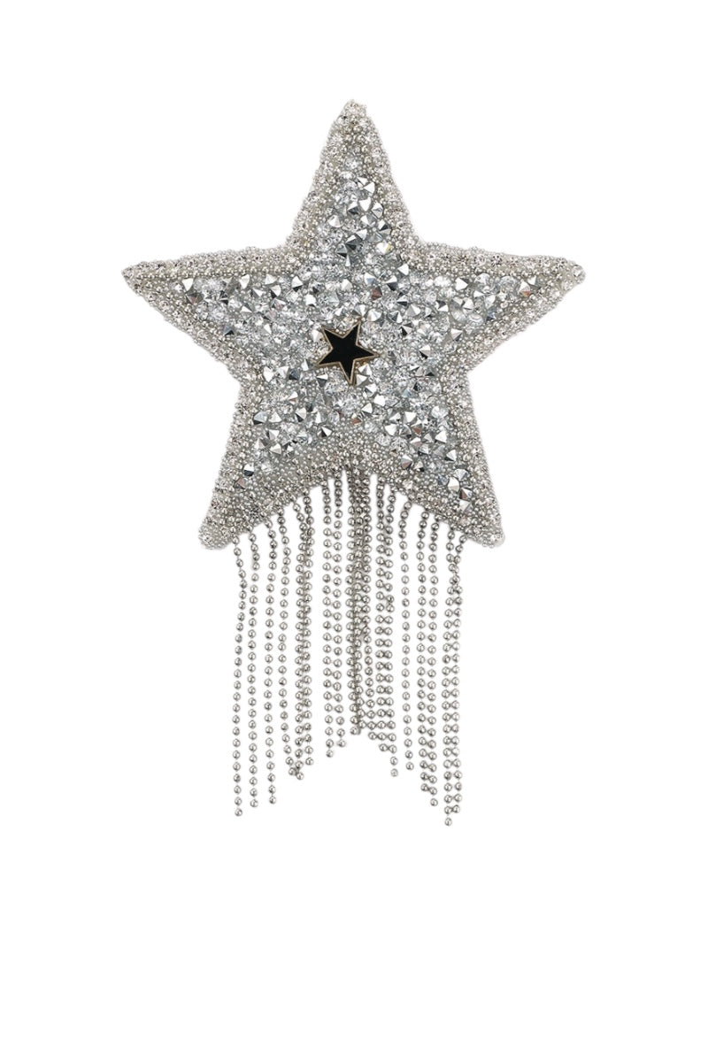 Star-shaped pasties with rhinestones and tassels on a white background