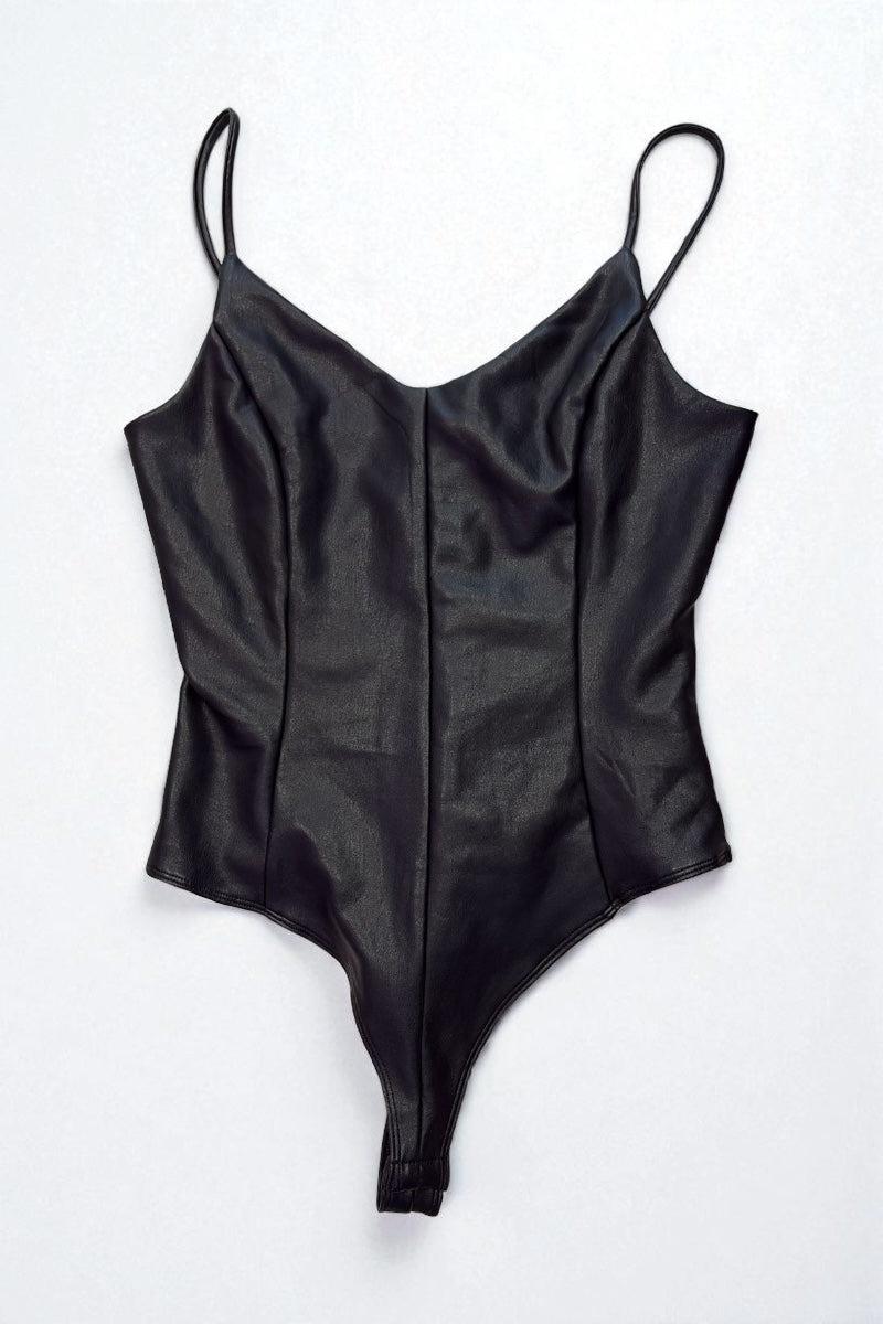 Black bodysuit on a white background
