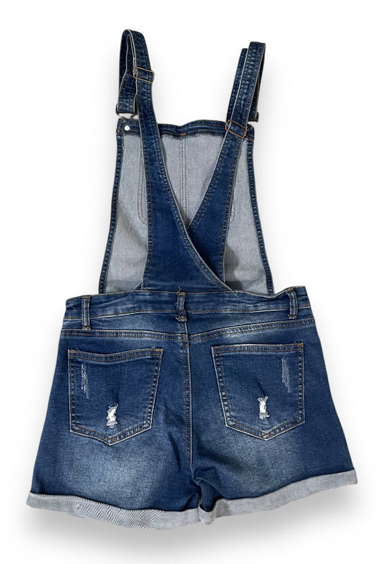 Striped Denim Bib Overall Shorts -Shortalls