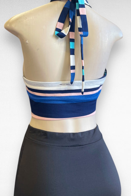 Striped Lace Up Halter Crop Top