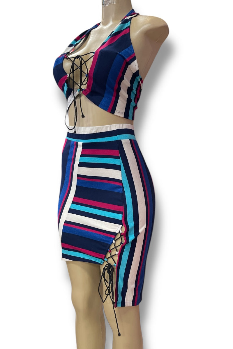 Striped Lace Up Set