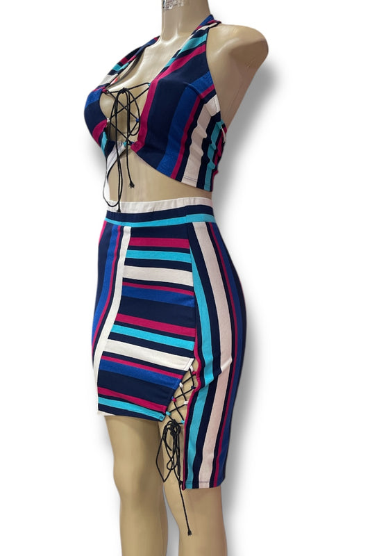 Striped Lace Up Set