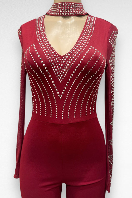 Studded Choker Neck Jumpsuit