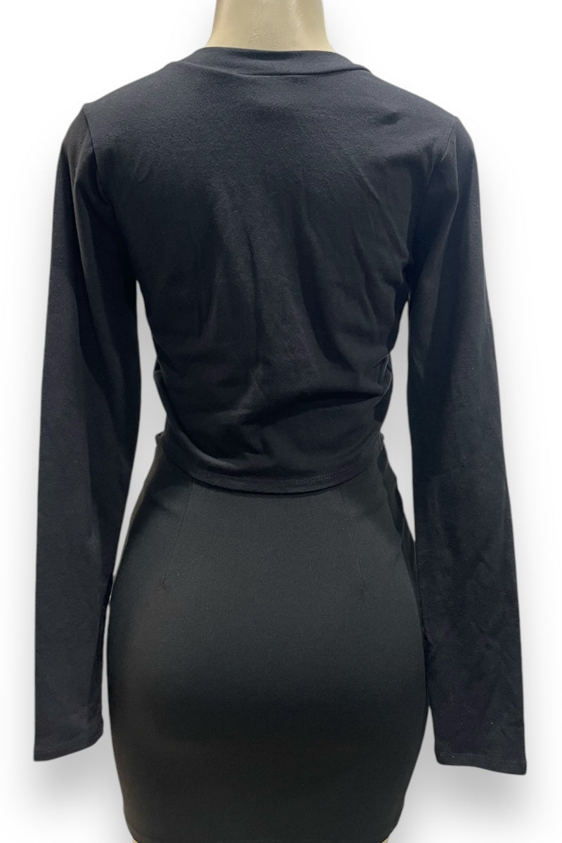 Studded Fishnet Cleavage Graphic Long Sleeve Top