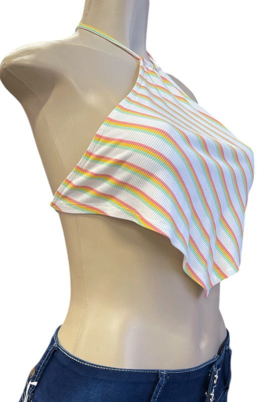Summer Striped Ribbed Handkerchief Top