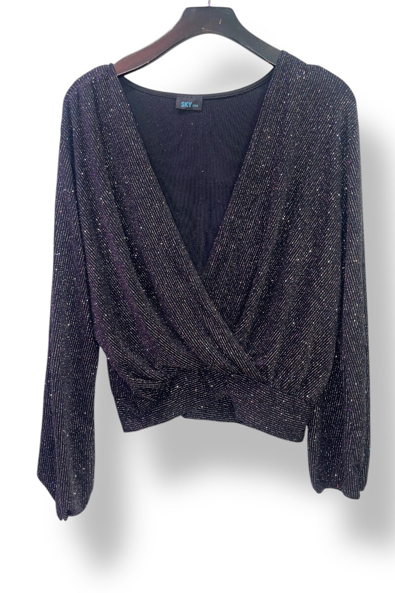 Surplice Glitter Long Sleeve Blouse