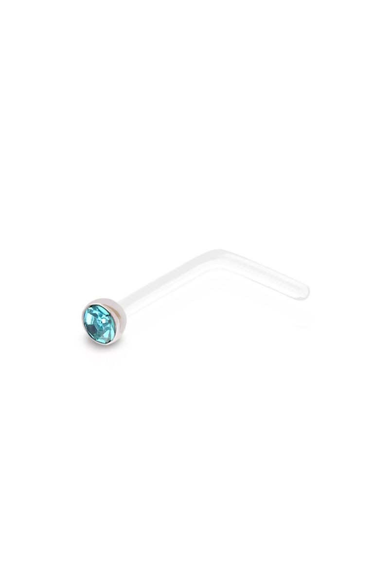 Diamond L Shaped Bio Flex Nose Ring - Teal