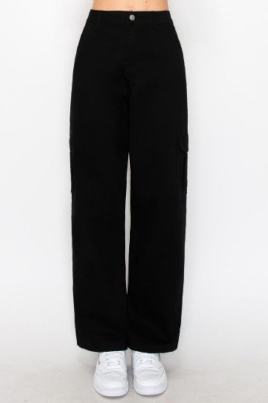Twill Wide Leg Cargo Pants