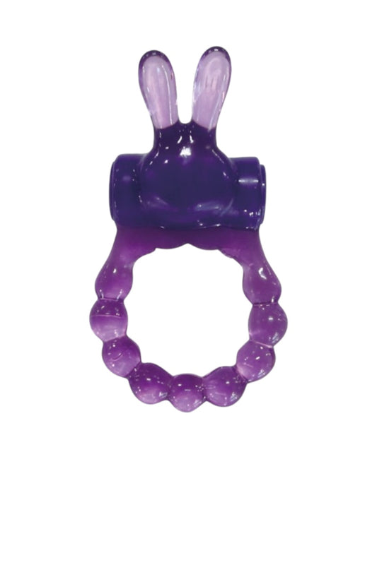 Purple rabbit-shaped toy on a white background