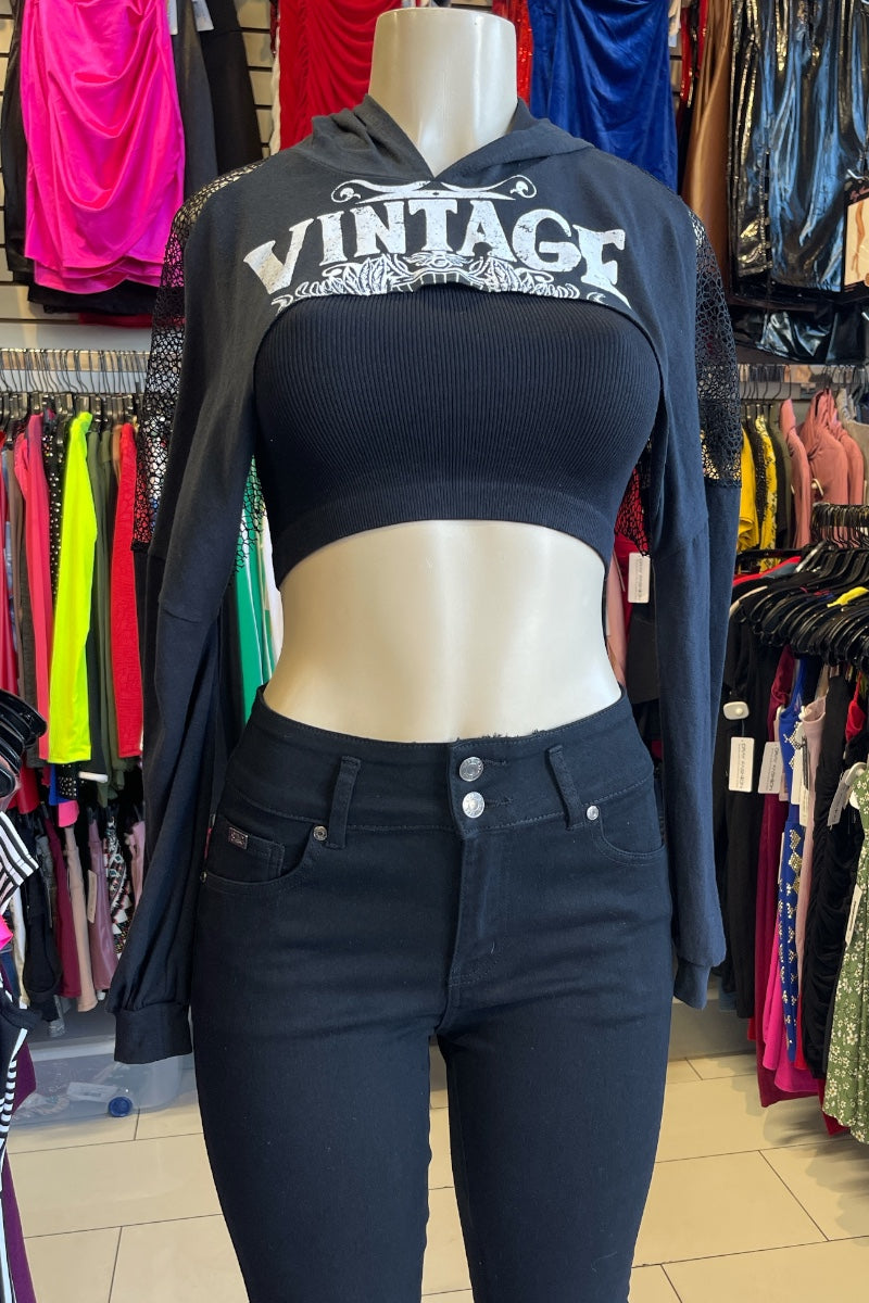 Vintage Oversized Long Sleeve Extreme Crop Top