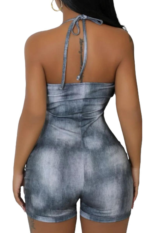 Washed Out O Ring Halter Romper