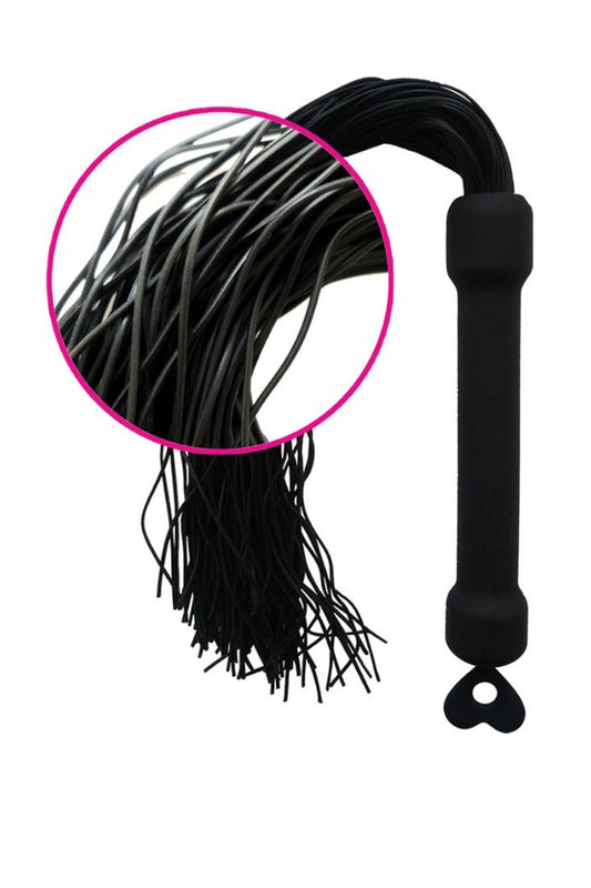 Black flogger with close-up of thongs on a white background